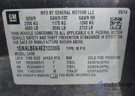 2014 Chevrolet Equinox 1Lt z USA, uszkodzony, nr VIN 1GNALBEK4EZ133369